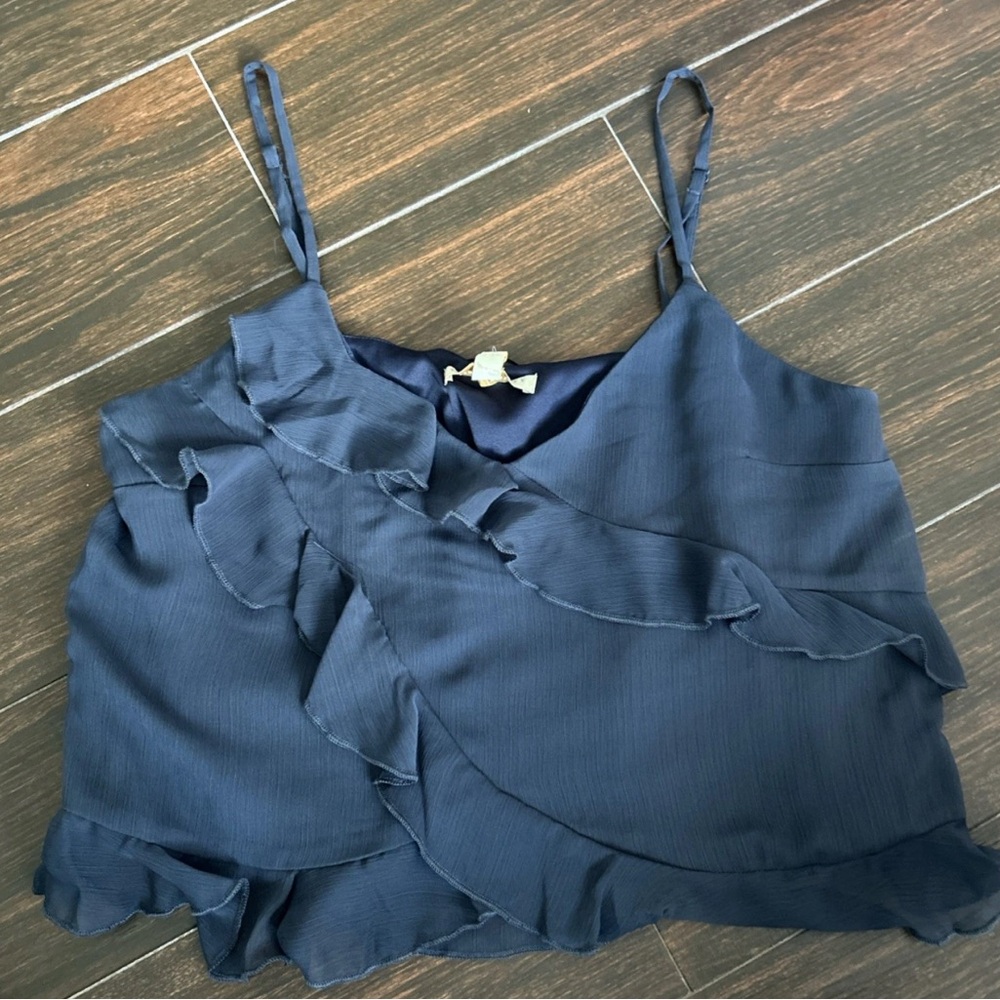 Elegant Navy Ruffle Cropped Camisole